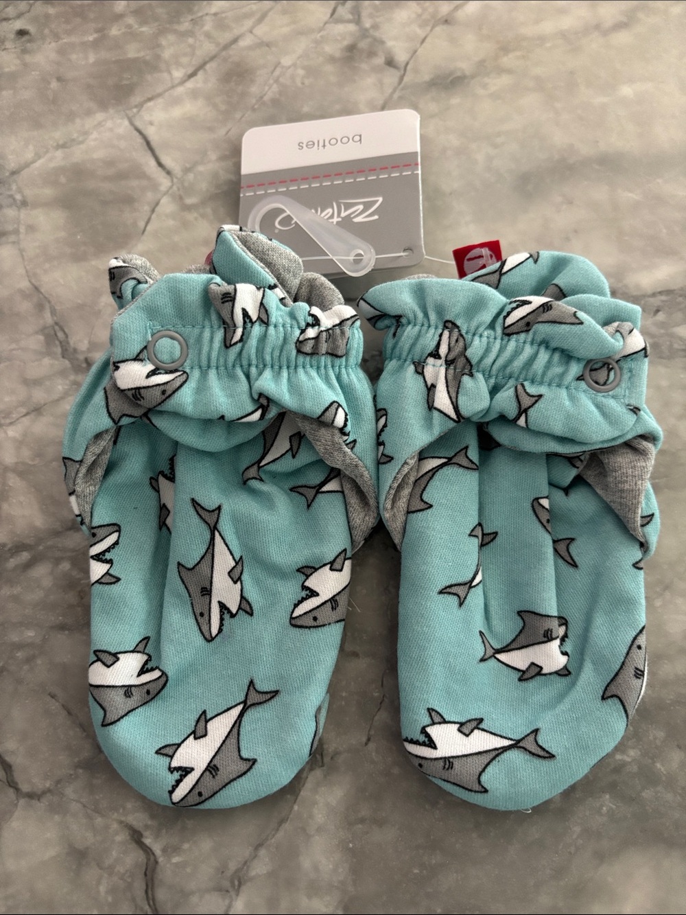 Zutano Teal Shark-Print Baby Mittens